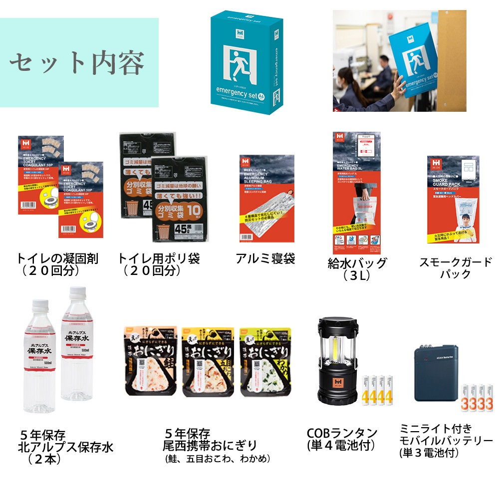 【トイレの凝固剤２０個付】HIH 防災セット ハザードＢＯＸ stay ボックスファイル型の防災セット 中身だけ 会社や自宅にとどまる方向けの防災セット