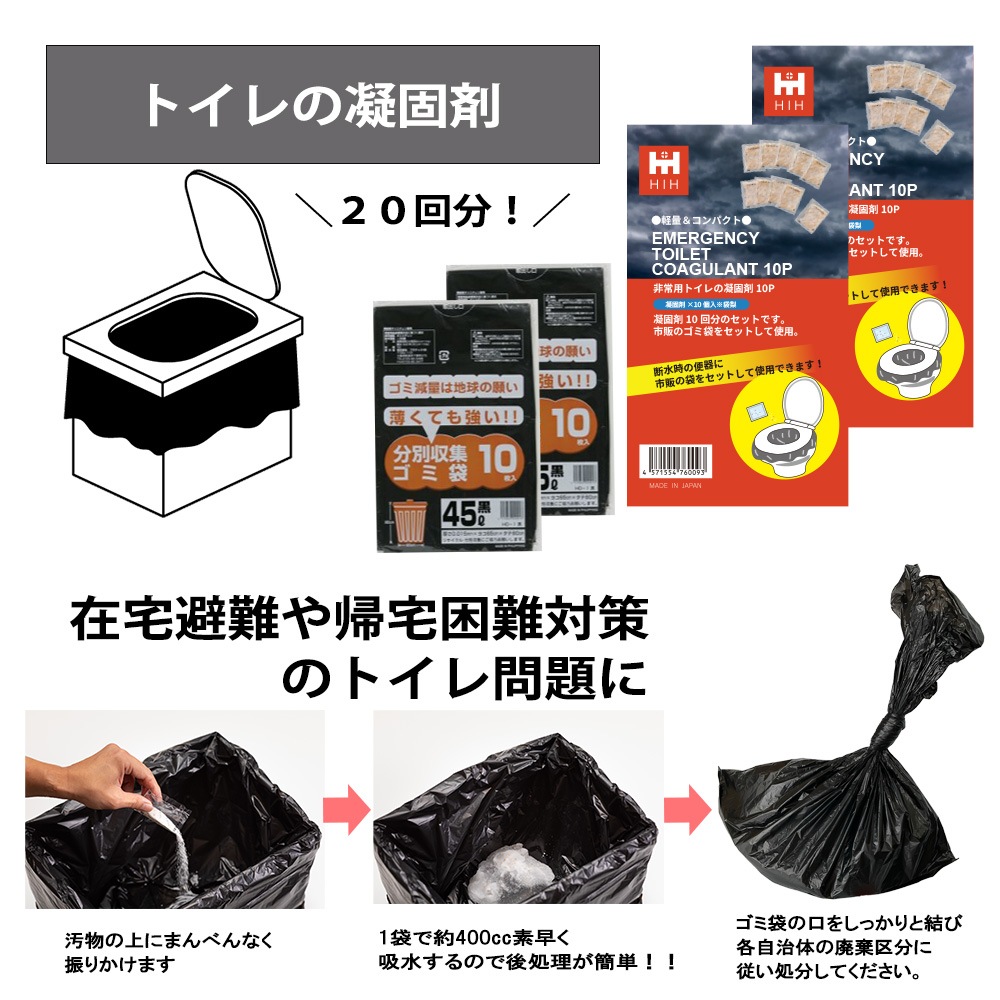 【トイレの凝固剤２０個付】HIH 防災セット ハザードＢＯＸ stay ボックスファイル型の防災セット 中身だけ 会社や自宅にとどまる方向けの防災セット