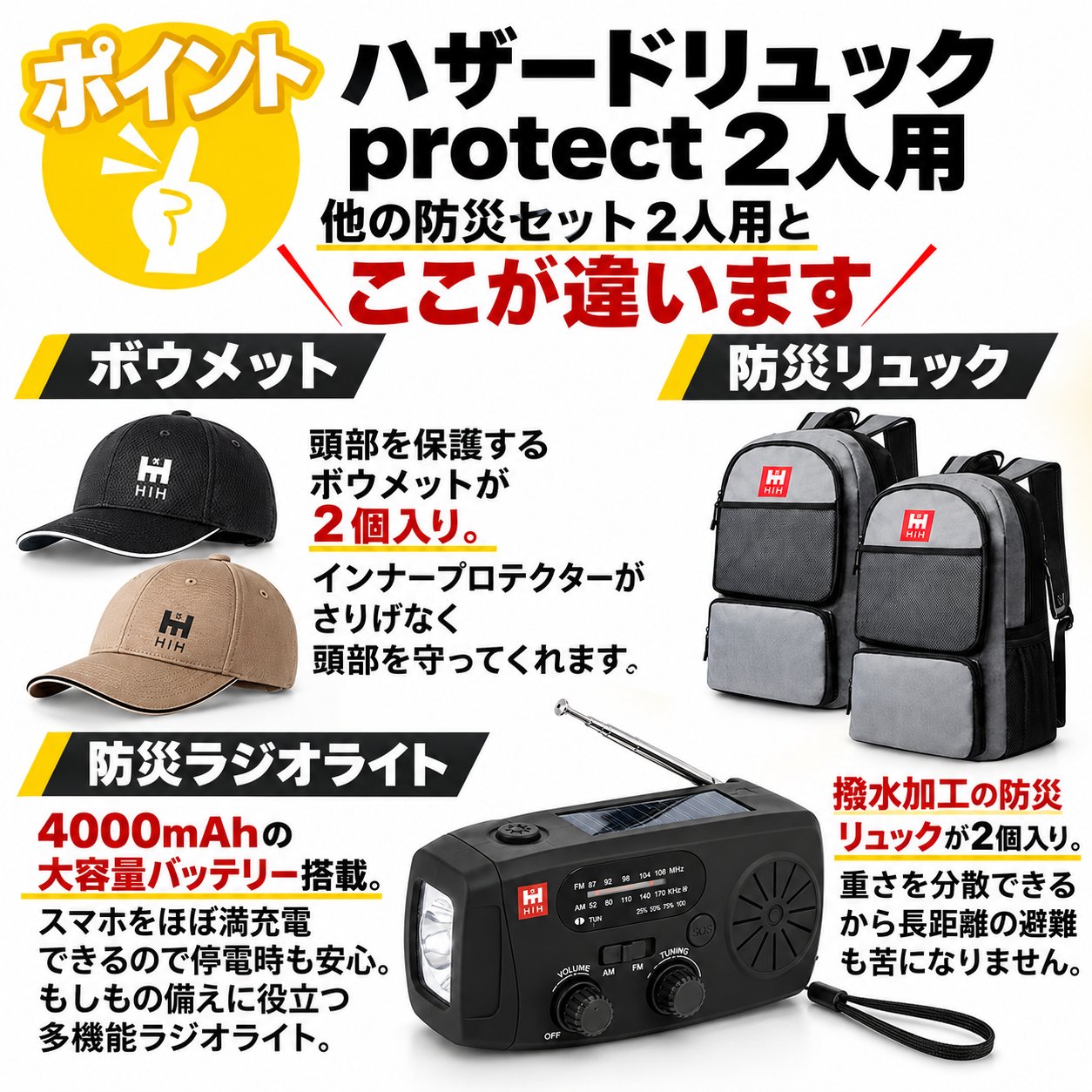 ボウメット2個付】防災セット 2人用 防災グッズ セット 防災リュック