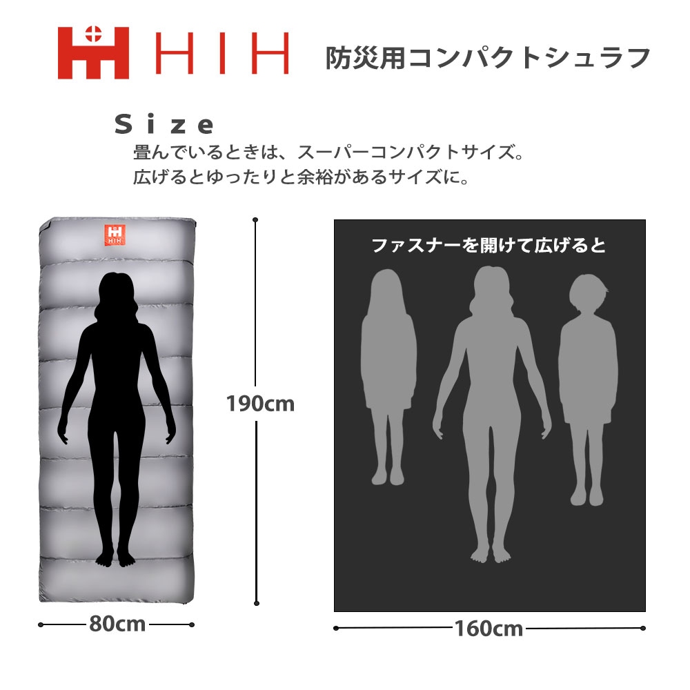【リュックに入る大きさの 防災用寝袋】HIH コンパクトシュラフ 防災用シュラフ 寝袋 軽量タイプ 春夏秋冬オールシーズン対応 スーパーコンパクトタイプ 地震対策 災害対策