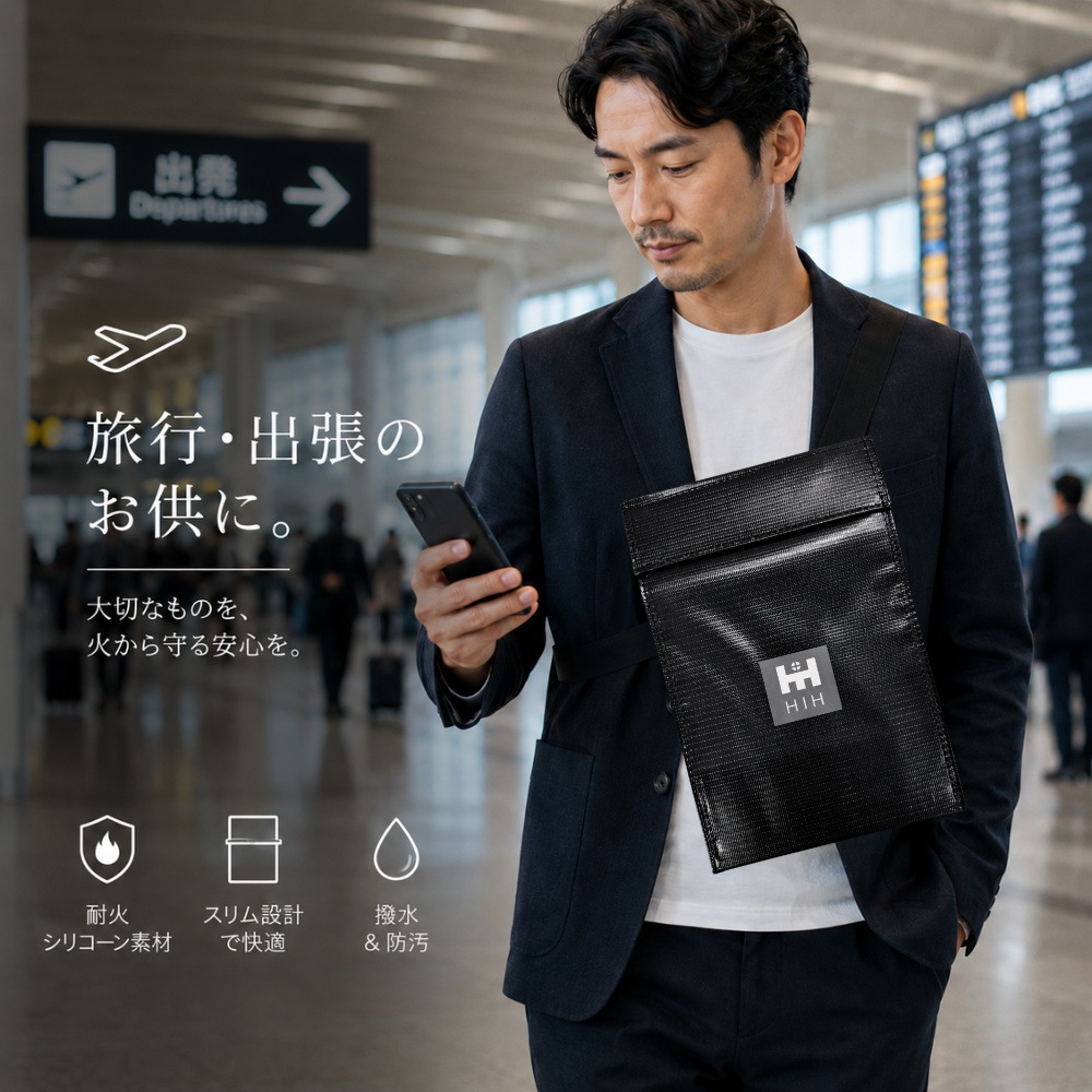 HIH 防災用 耐火バッグ 耐火ポーチ モバイルバッテリー保管用 耐火袋 充電式機器 発火・延焼対策 耐火ケース 防災グッズ