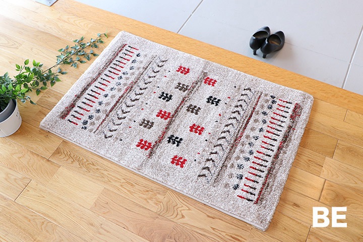 洗える ベージュ ヨーロッパ 北欧 玄関マット 北欧デザインの玄関マット 心地よい感触が特徴(グリーン&frasl;ブルー