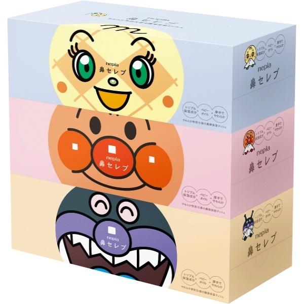ネピア アンパンマン 鼻セレブ ティシュ 180組×3個パック : 王子ネピア