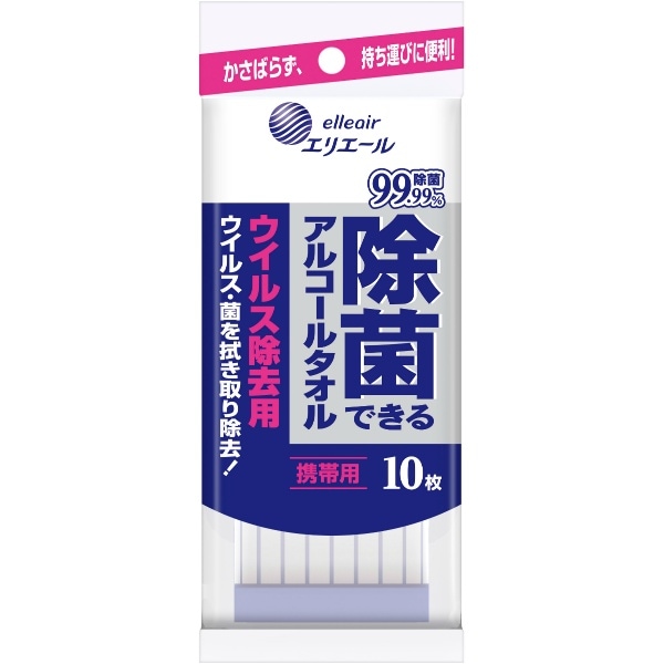 エリエール 除菌アルコールタオル ウイルス 携帯 10枚入 : 大王製紙