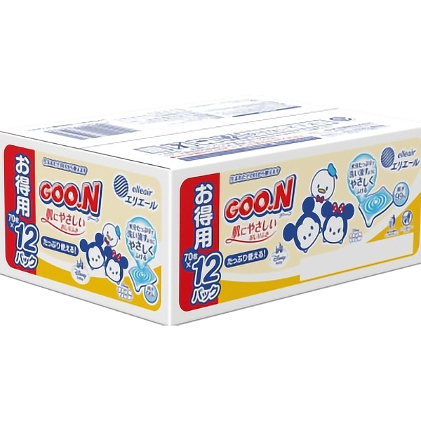 グーン 水分たっぷりおしりふき 70枚入×12個パック : 大王製紙 【ケース販売】