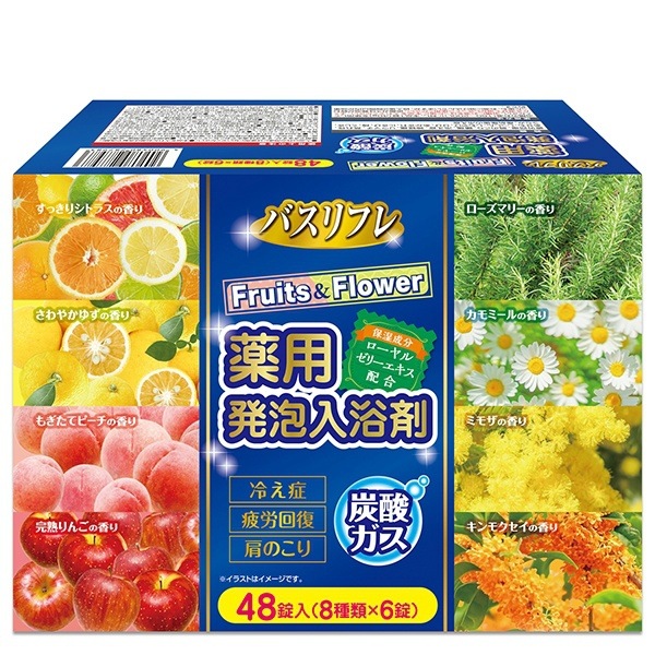 バスリフレ 薬用 発泡入浴剤 フルーツ&フラワー 48個入 : ライオンケミカル