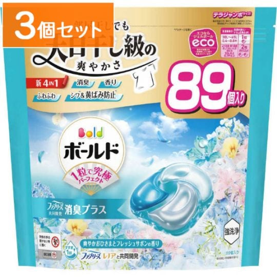ボールド ジェルボール4D 爽やかおひさまとフレッシュサボンの香り 詰替え テラジャンボサイズ 89個入 : P&G 【×3個セット・まとめ買い】