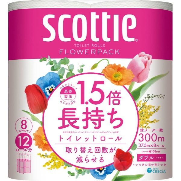 スコッティ フラワーパック 1.5倍巻き ダブル 8個入 : 日本製紙クレシア