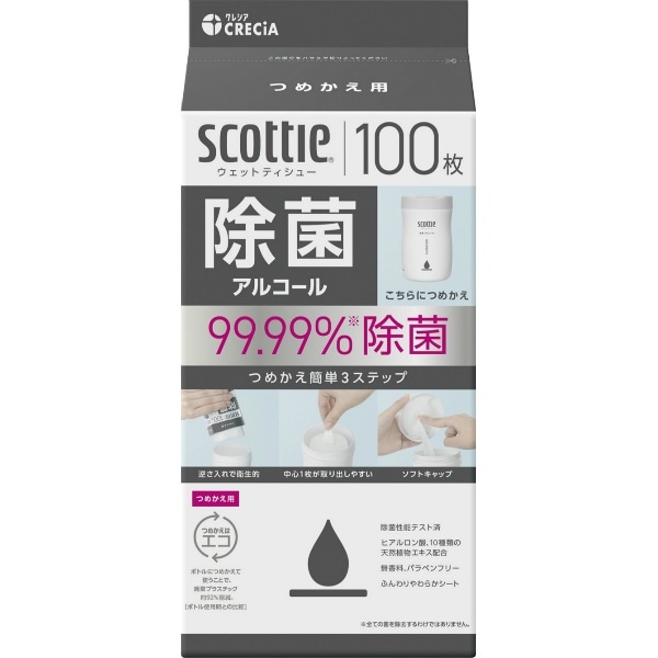 スコッティ 除菌アルコール 詰替え 100枚入 : 日本製紙クレシア