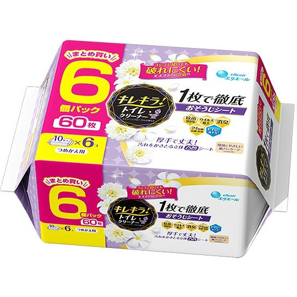 キレキラ！トイレシート フローラル 詰替え 10枚入×6個 : 大王製紙