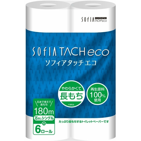 ソフィアタッチ エコ 古紙芯なし トイレット シングル 6ロール : マスコー製紙