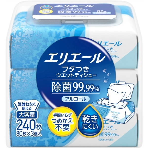 エリエール フタつきウエットティシュー 除菌99.99%アルコール 240枚入 : 大王製紙