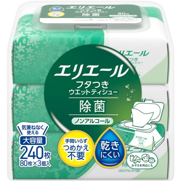 エリエール フタつきウエットティシュー 除菌ノンアルコール 240枚入 : 大王製紙