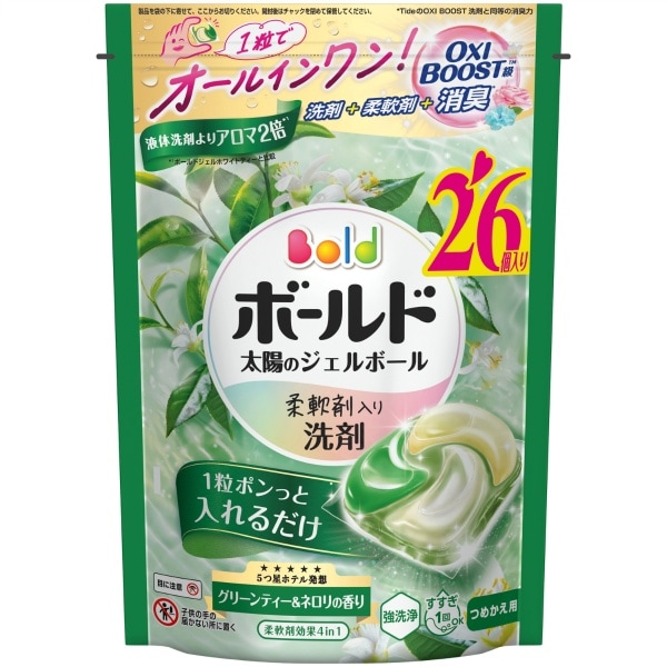 ボールド ジェルボール4D グリーンティー&ネロリの香り 詰替え ハイパージャンボサイズ 28個入 : P&G