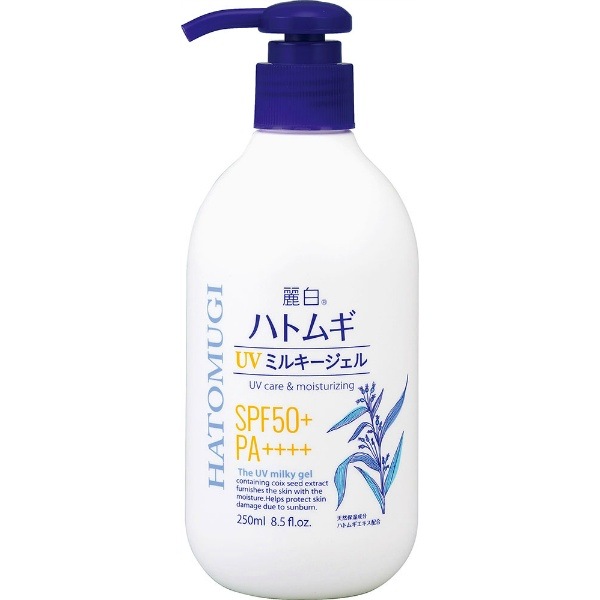 麗白 ハトムギ UVミルキージェル SPF50+ PA++++ ポンプタイプ 250ml : 熊野油脂 【×36個セット・ケース販売】