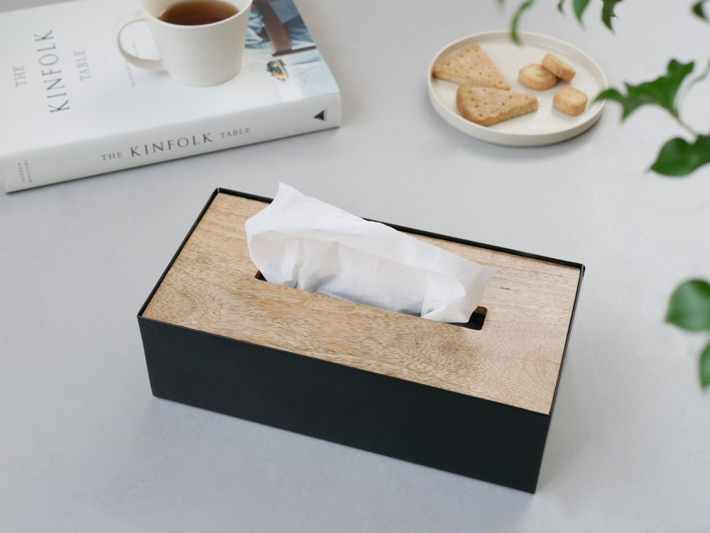 【POSH LIVING】ティッシュケース ブラック 本体・アイアン/蓋・ウッド|ITEM - LIVING|全ての商品