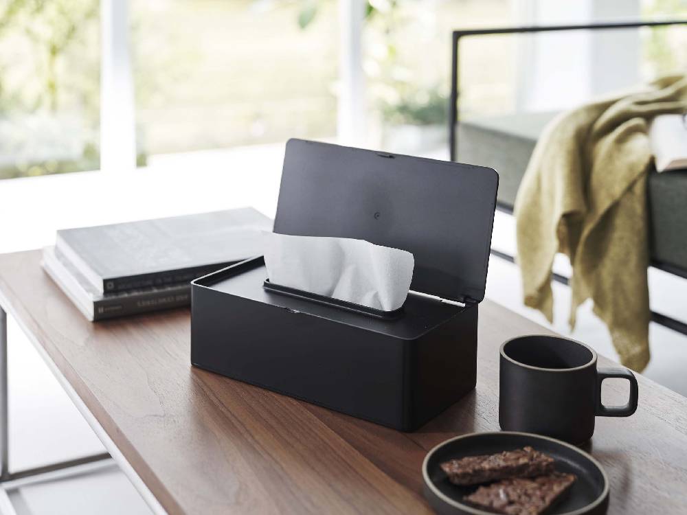 ティシュボックス tower/タワー】蓋付きティッシュケース ブラック レギュラー