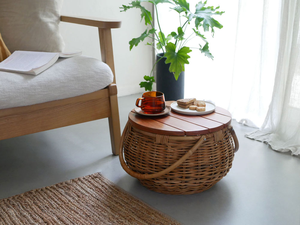 Creer/クレエ】ラタンの蓋がテーブルになるバスケット｜【公式