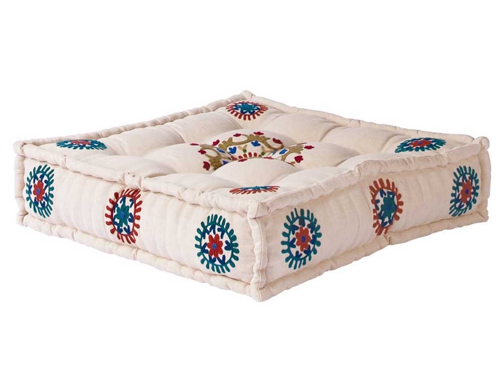 【adepeche/アデペシュ】ブロックマルチ ソファ ザブ オットマン マクラメエンブロイダリーミックス