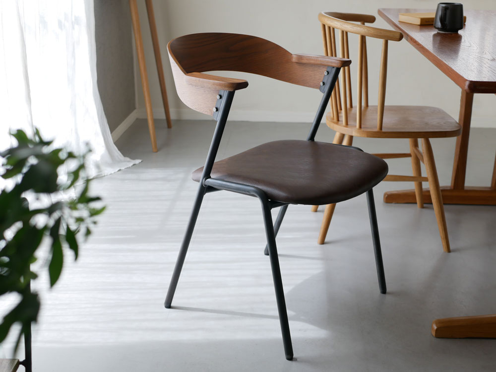 【adepeche/アデペシュ】ダニス ショートアームチェア PU ブラウン×ライトブラウン 