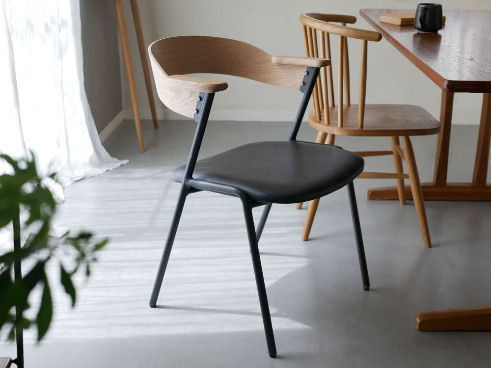 【adepeche/アデペシュ】ダニス ショートアームチェア PU ナチュラル×ダークブラウン 