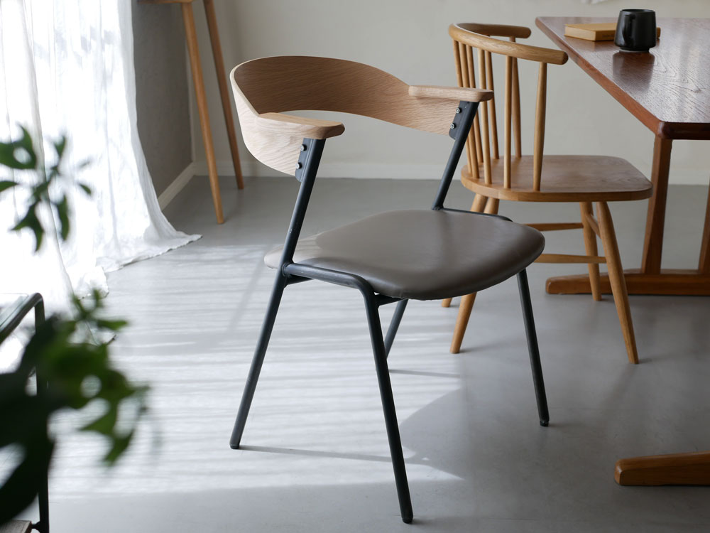 【adepeche/アデペシュ】ダニス ショートアームチェア PU ナチュラル×グレー 