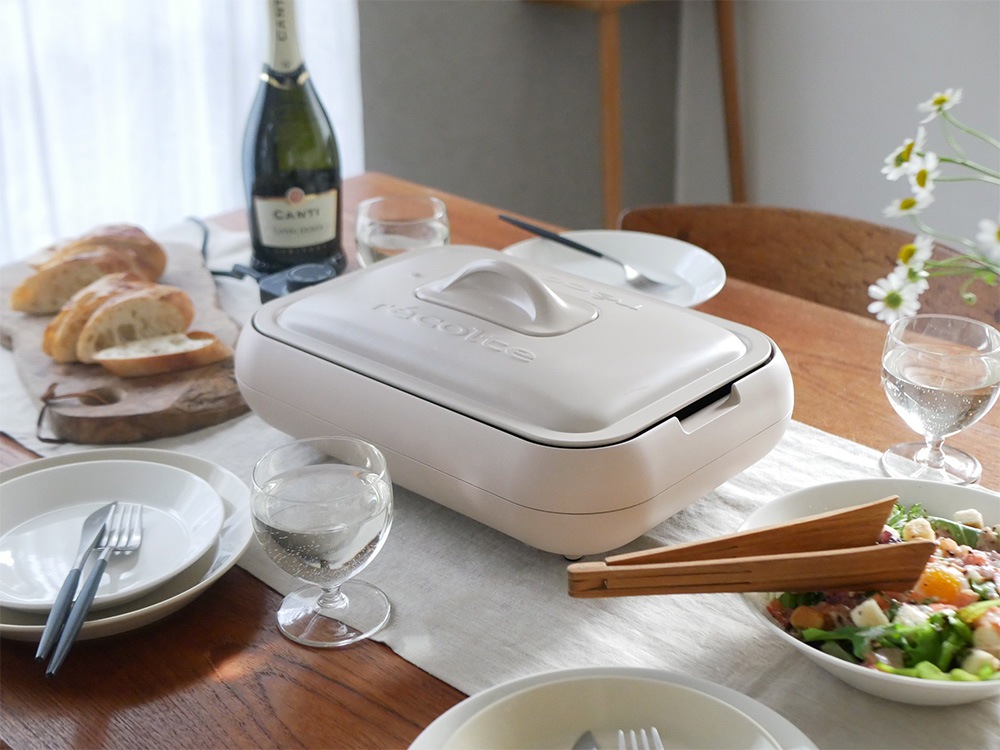 【recolte】丸洗いできるコンパクトなホットプレート クリームホワイト