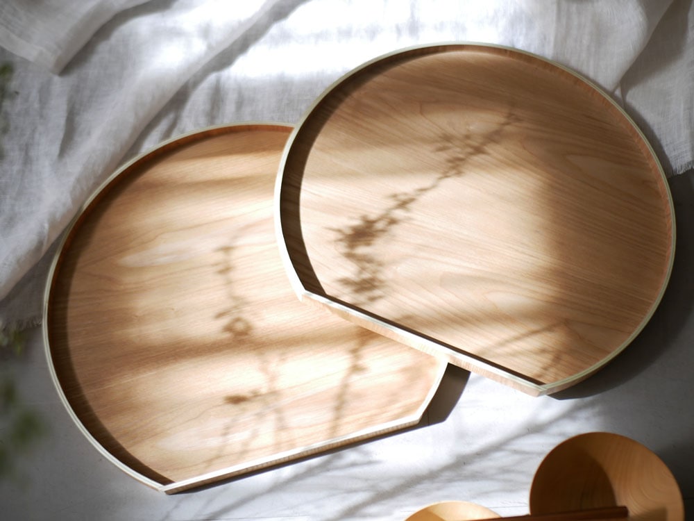 天然木製 和風トレイ 36cm 半月盆 4つセット 天然木製 和風トレイ 36cm