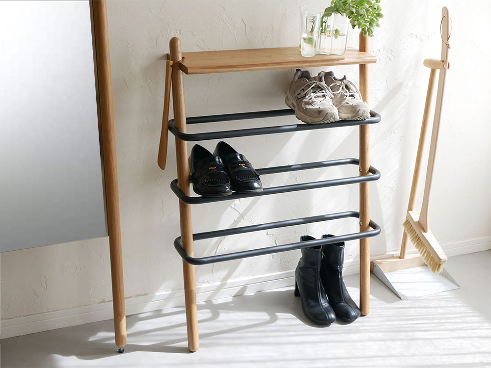 NOWHERE LIKE HOME】SUK 立て掛けシューズラック オーク×ブラック