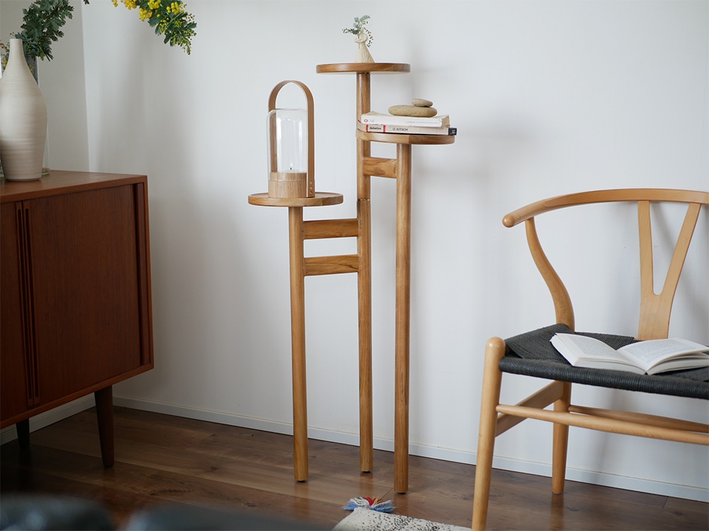 HinataLifeサンフラワーラタン/好きを飾るチークステップトレイテーブル Sunflower Rattan/サンフラワーラタン】好きを飾るチークステップ