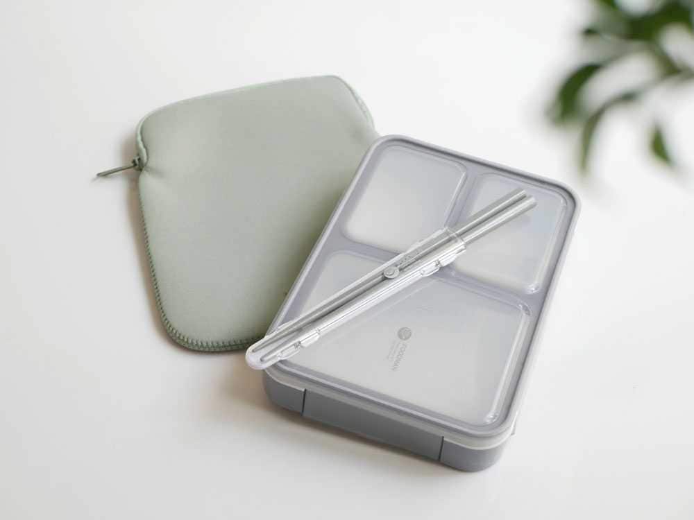 【CB JAPAN/シービージャパン】薄型弁当箱 抗菌フードマン 600ml・ケース・箸 3点セット グレー|ITEM - ALL