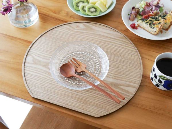 【HinataLife】スタッキングできる天然木の半月膳 単品 / ナチュラル