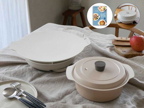 【recolte】卓上IHクッキンググリドル クリームホワイト /  ＋ IH対応鍋セット《専用シリコン蓋＋デイリーレシピブック付き - HinataLife限定セット》