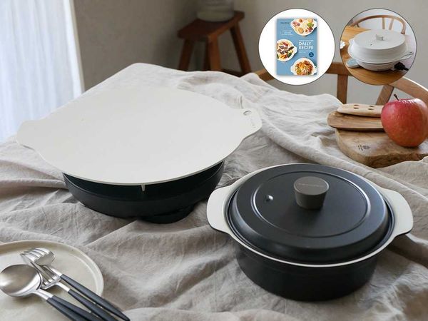 【recolte】卓上IHクッキンググリドル グレー / ＋ IH対応鍋セット《専用シリコン蓋＋デイリーレシピブック付き - HinataLife限定セット》