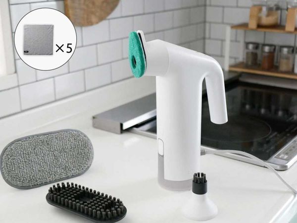 【±０/プラスマイナスゼロ】スチームクリーナー ホワイト / 《食器・テーブル・シンク周り用のふきんグレー5枚入付き - HinataLife特別セット》