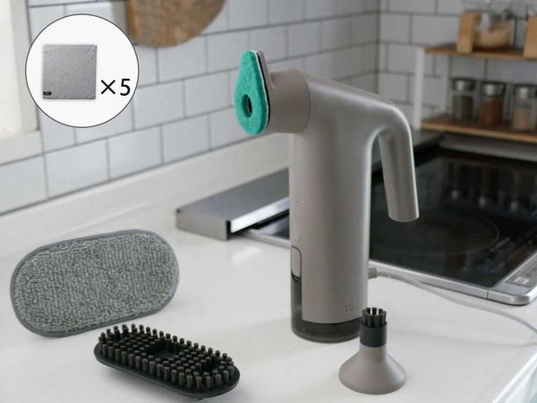 【±０/プラスマイナスゼロ】スチームクリーナー ブラウングレー / 《食器・テーブル・シンク周り用のふきんグレー5枚入付き - HinataLife特別セット》
