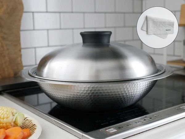 【Arnest/アーネスト】 卓上鍋＆蒸し器Hinatalife限定セット / 30cm《超吸水スポンジふきんスウノ付 - HinataLife限定セット》