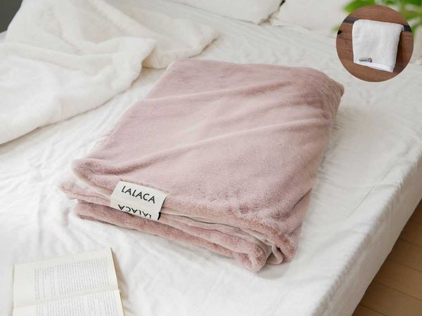 【LALACA/ララカ】洗えるなめらか素材のヒーターブランケット sleep（188cm×130cm） / pale rose pink《LALACA face towel ecru付 - Hinat