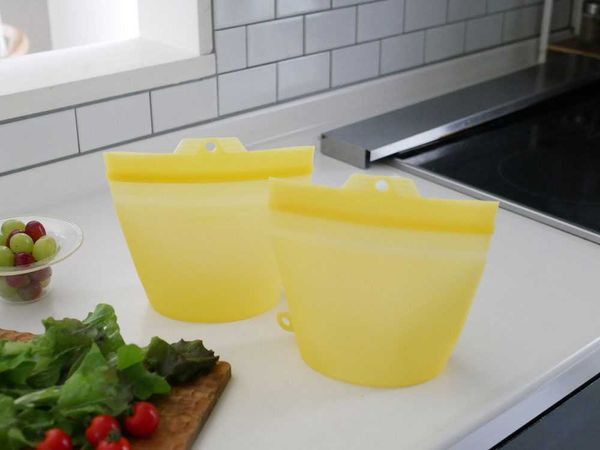 【コジット】大きくひらくシリコンクックバッグ 1L イエロー / 2個組