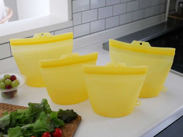 【コジット】大きくひらくシリコンクックバッグ イエロー / 4個セット