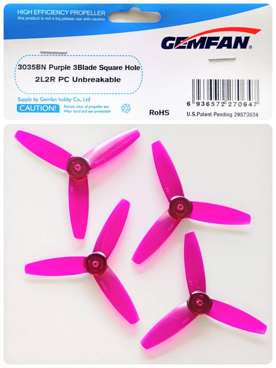 ☆ ジャンク品  【03014】GEMFAN 3035BN Purple 3Blade Square Hole 2L2R PC unbreakable （デッドストック）