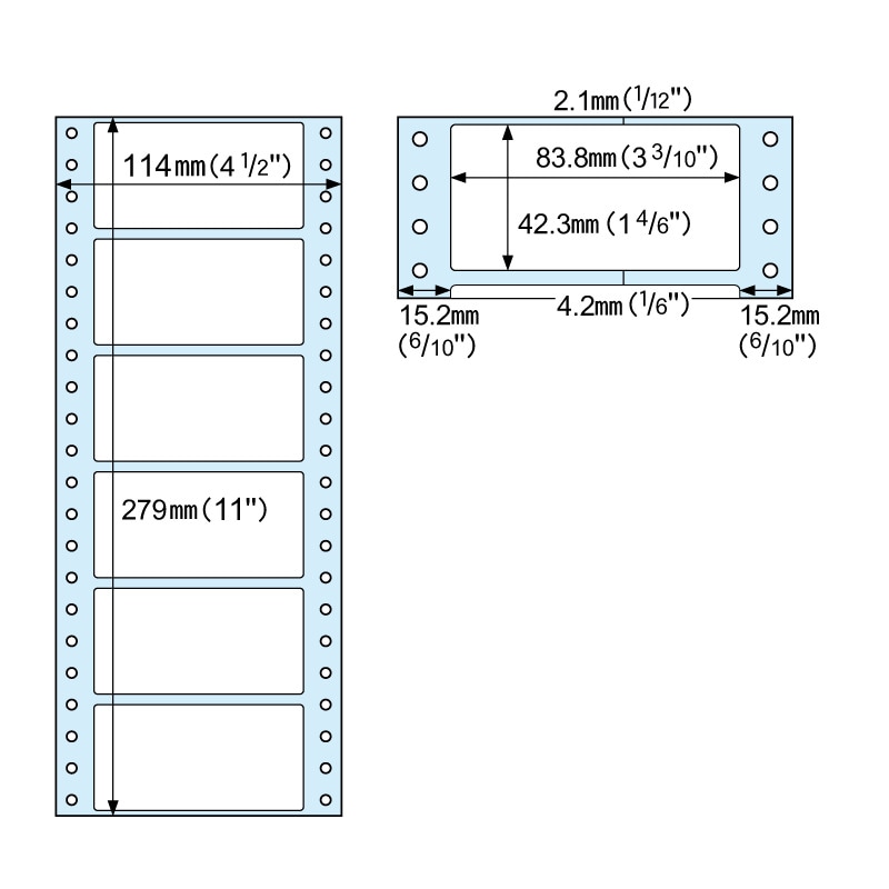ドットプリンタ用ラベル タック6面