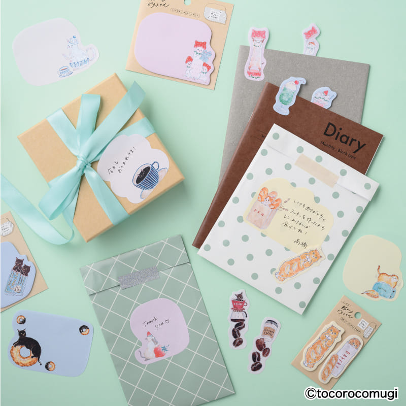 しっかり貼れるピタふせん M（メモタイプ）／トコロコムギ 食べかけの板チョコにゃんこ