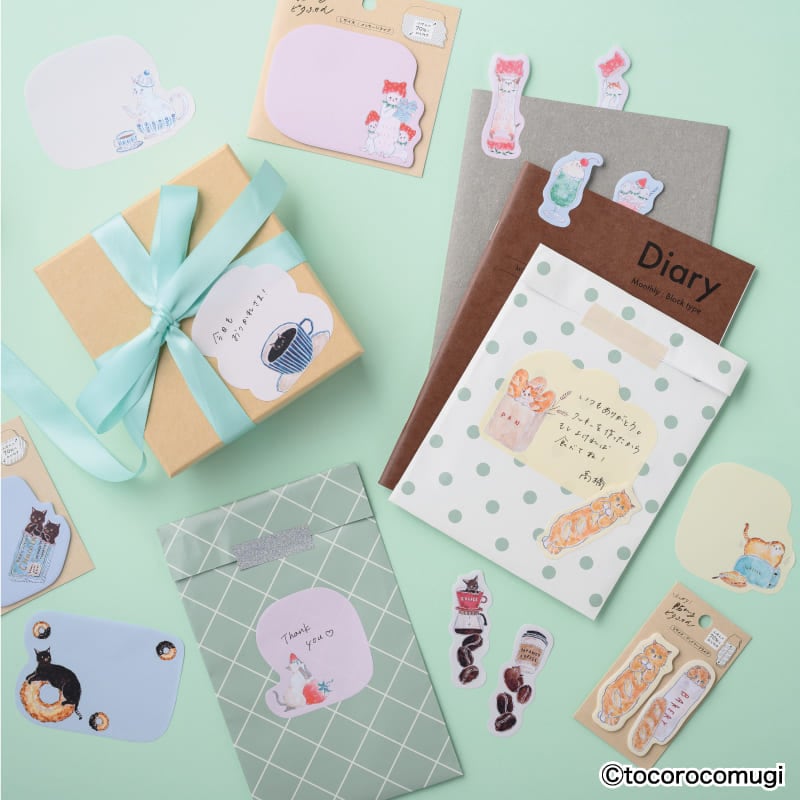 しっかり貼れるピタふせん S（ブックマークタイプ）／トコロコムギ カリもちフランスパンにゃんこ