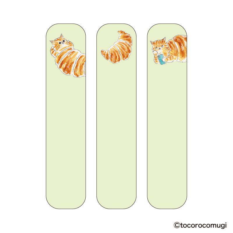 しっかり貼れるピタふせん S（ブックマークタイプ）／トコロコムギ バカンスクロワッサンにゃんこ