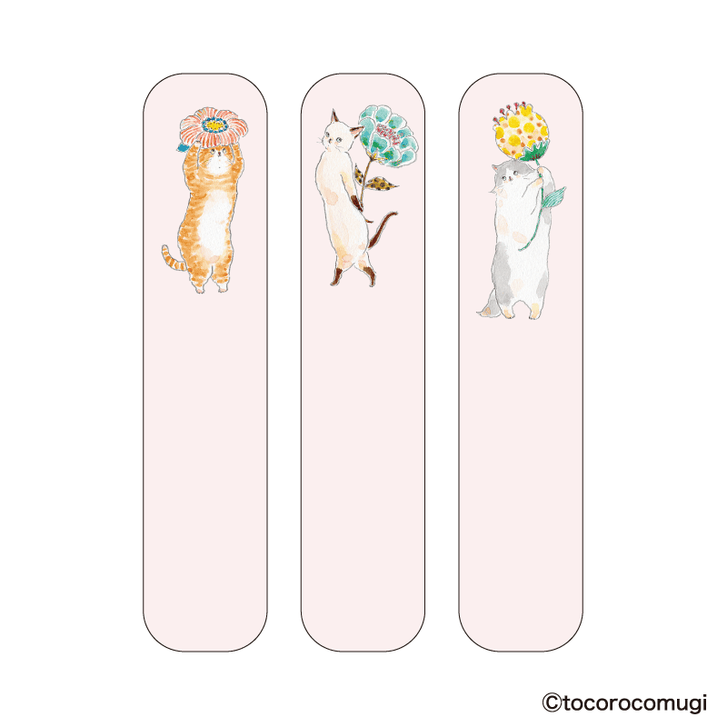 しっかり貼れるピタふせん S（ブックマークタイプ）／トコロコムギ お花の妖精さんにゃんこ