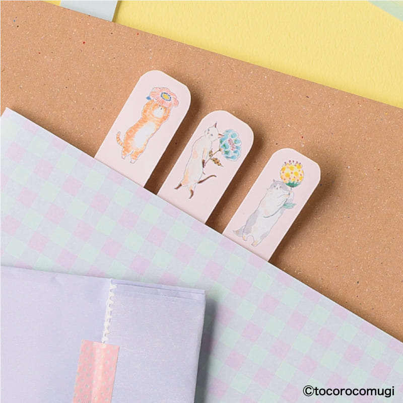 しっかり貼れるピタふせん S（ブックマークタイプ）／トコロコムギ お花の妖精さんにゃんこ