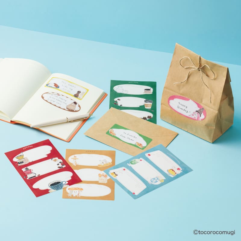 トコロコムギ ちょい書きシール 長方形 あなたを見つめるコーヒーにゃんこ