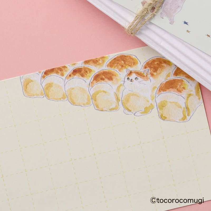 しっかり貼れるピタふせん L（厚口タイプ）／トコロコムギ 焼きたてほやほやパンにゃんこ