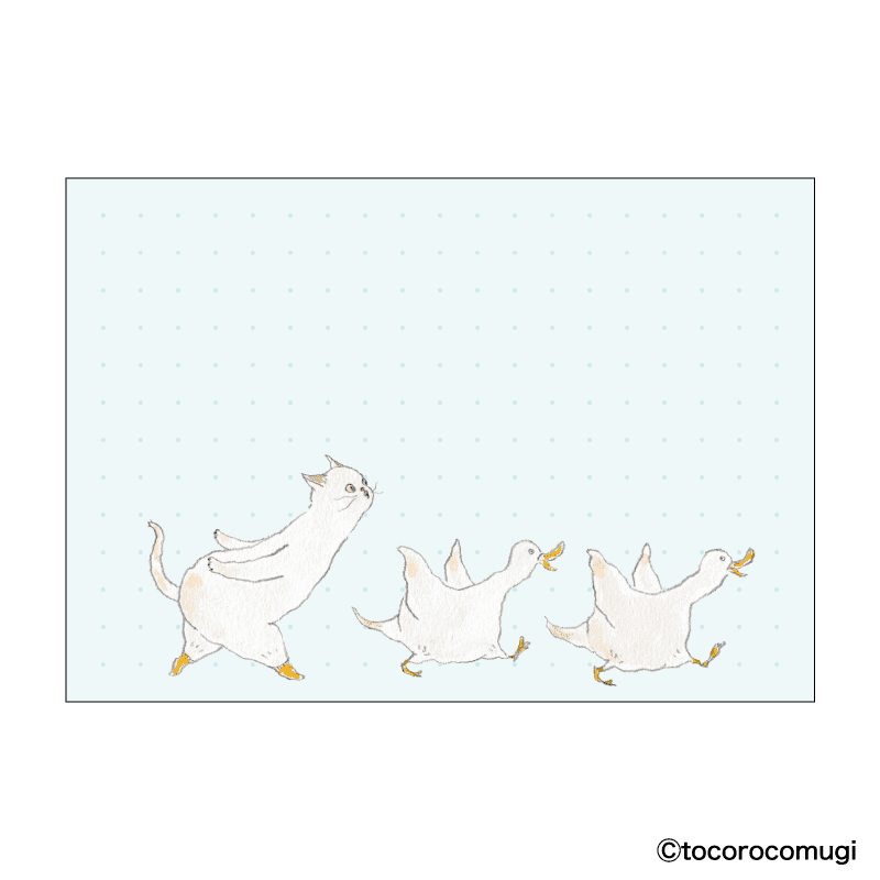 しっかり貼れるピタふせん L（厚口タイプ）／トコロコムギ 猛ダッシュアヒルにゃんこ